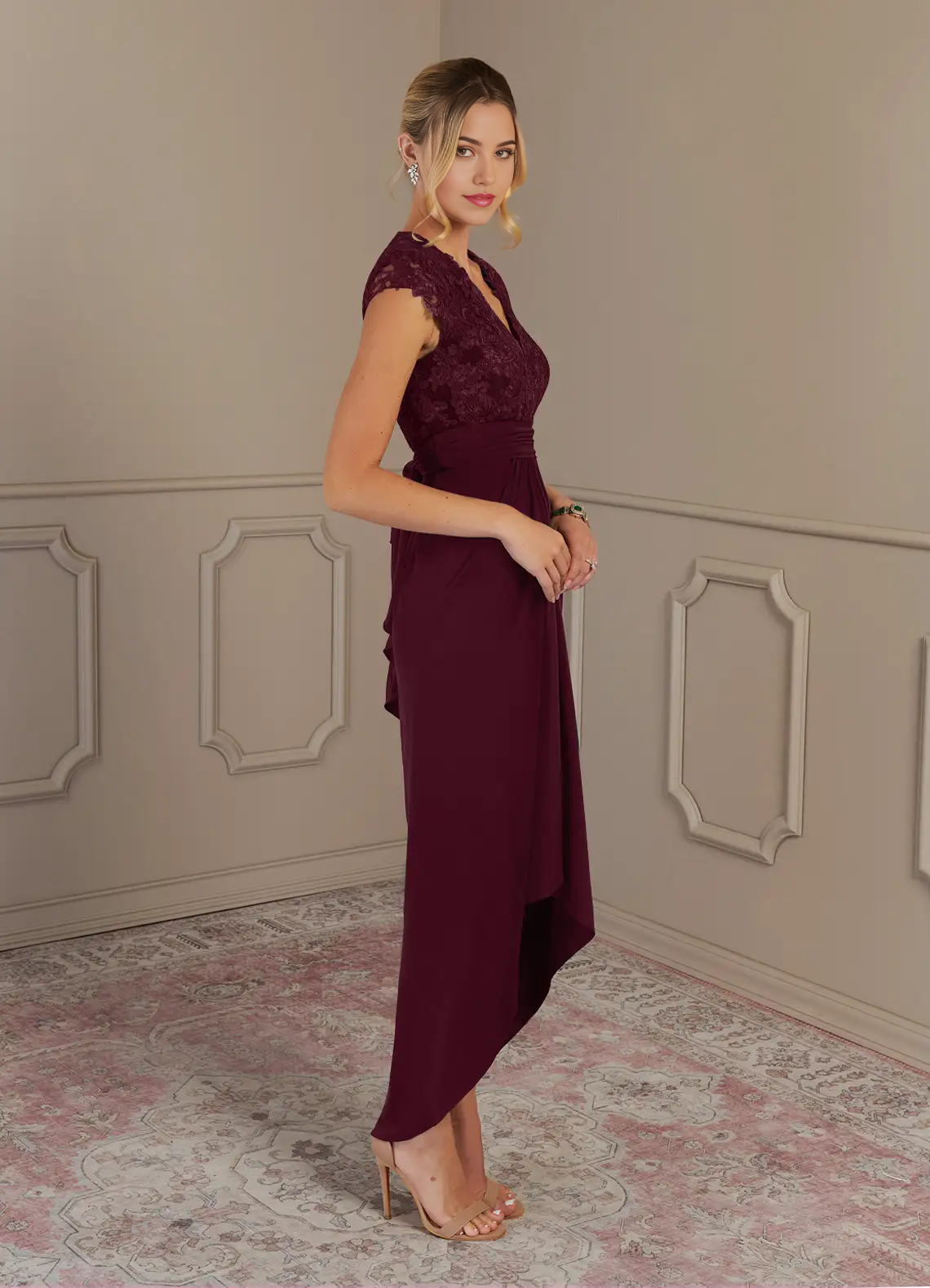 Wholesa A-Line V-Neck Appliques Lace Cabernet formal dresses evening dress Mother of the Bride Dresses