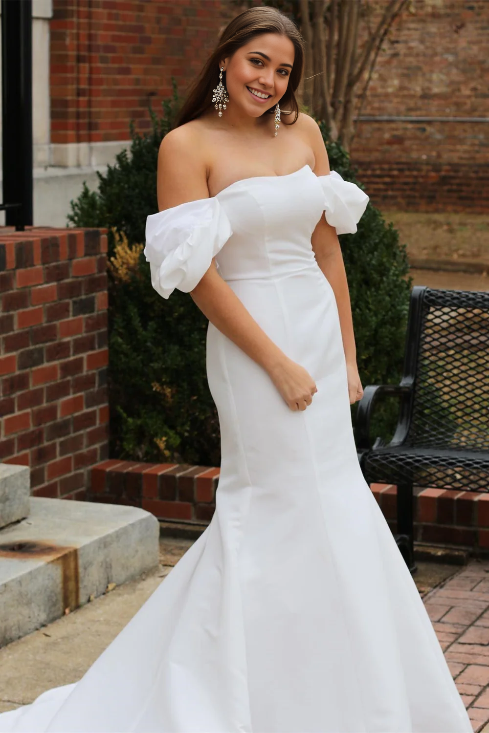 Wholesa Mermaid Off-the-Shoulder Puff Sleeve Long Wedding Dress
