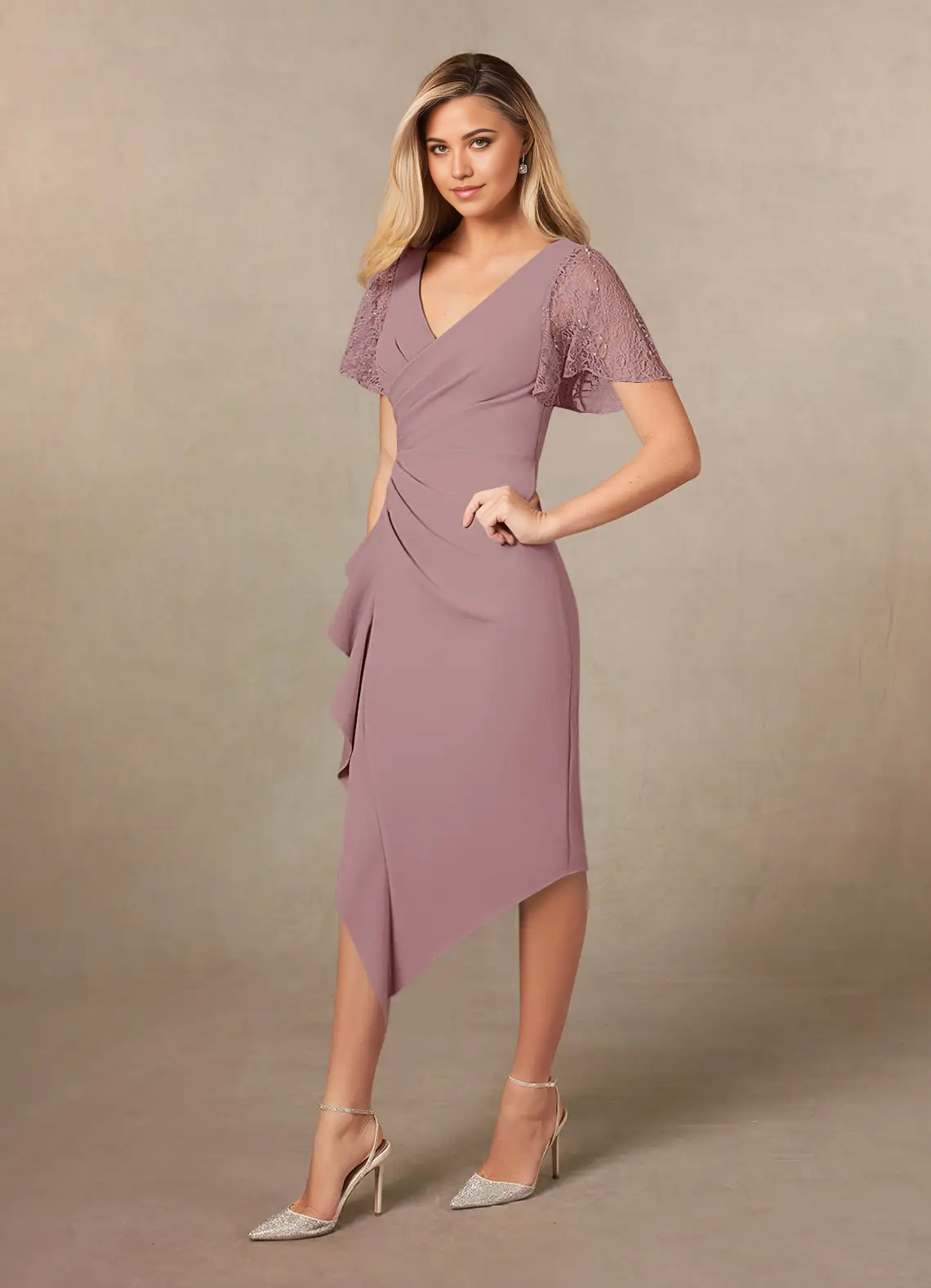 Wholesa Sheath V-Neck Pleated Dusty Rose formal dresses evening dress Mother of the Bride Dresses