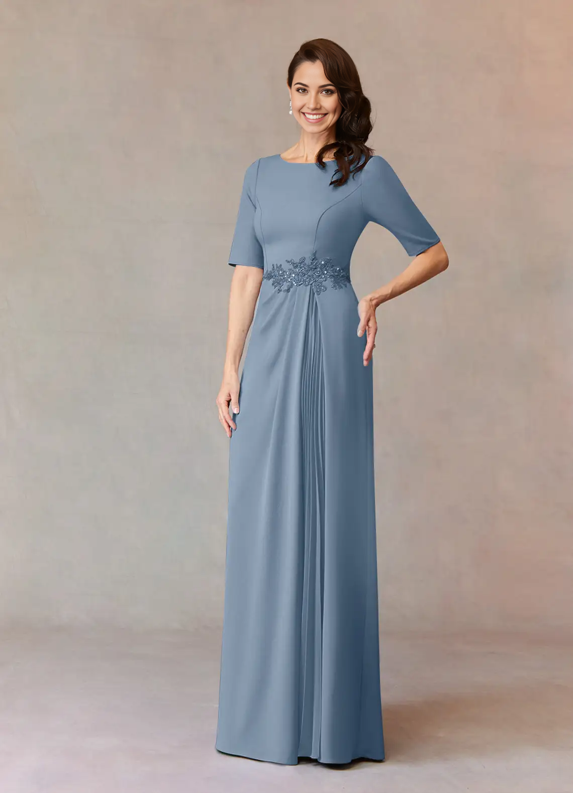 Wholesa A-Line Sequins Appliques Dusty Blue formal dresses evening dress Mother of the Bride Dresses