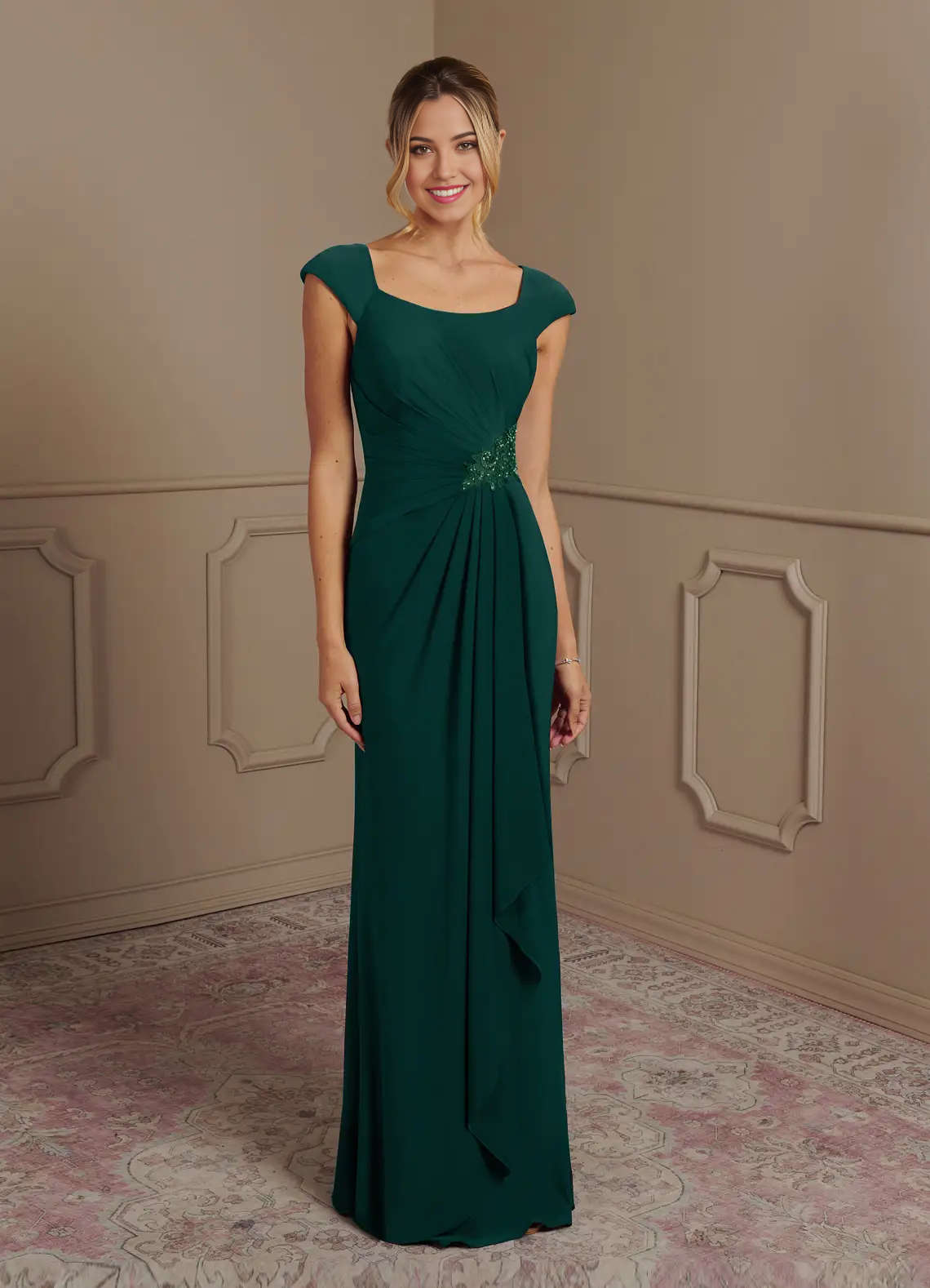 Wholesa Sheath Sequins Dark Green formal dresses evening dress Mother of the Bride Dresses