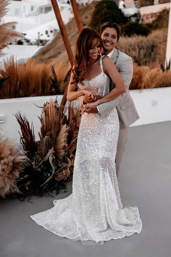 Wholesa A Line Sparkly Sweetheart Sequins Wedding Dresses