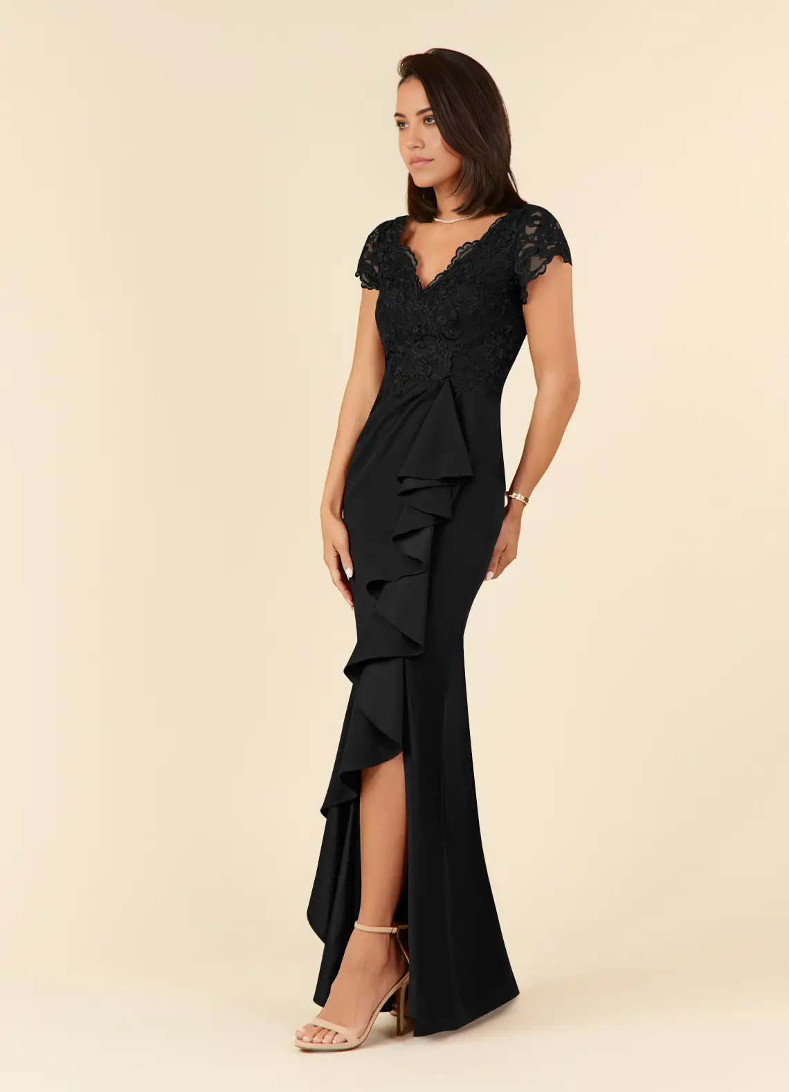 Wholesa Sheath V-Neck Lace Appliques Black formal dresses evening dress Mother of the Bride Dresses