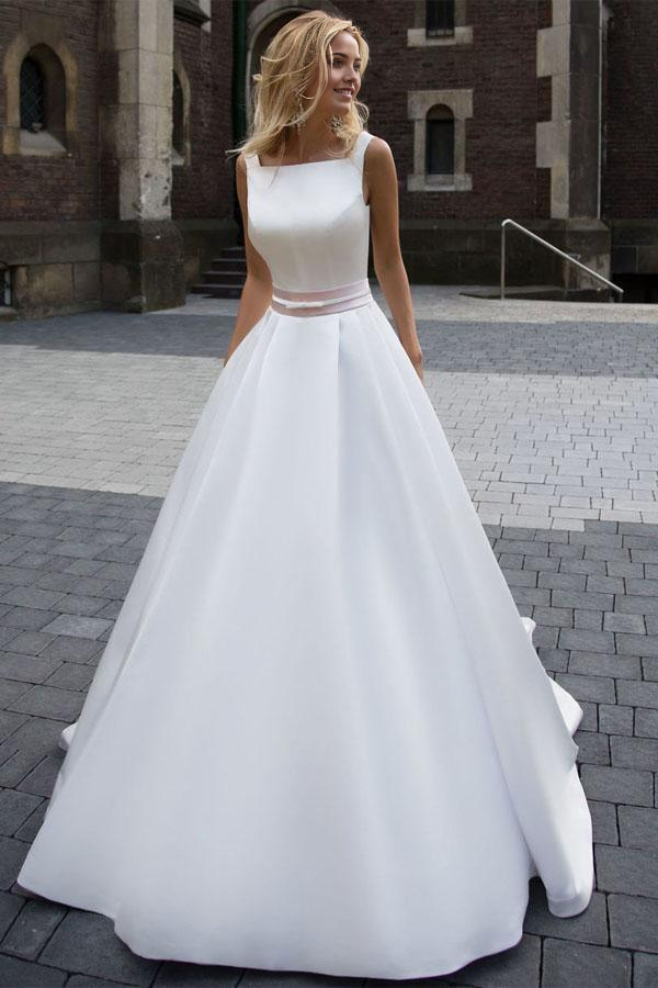 Wholesa Simple A-line Princess Satin Ivory Wedding Dresses