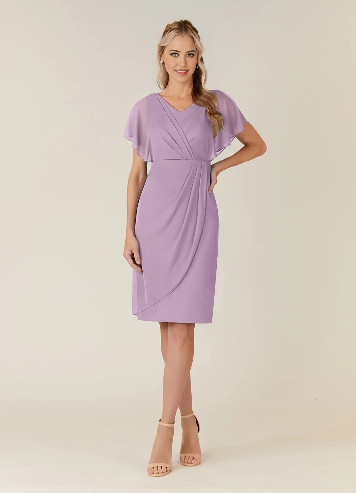 Wholesa Sheath V-Neck Pleated Tea Length Wisteria formal dresses evening dress Mother of the Bride Dresses