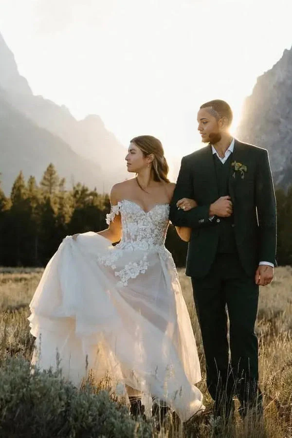Wholesa A Line Off the Shoulder Appliques Bridal Gown Long Wedding Dresses