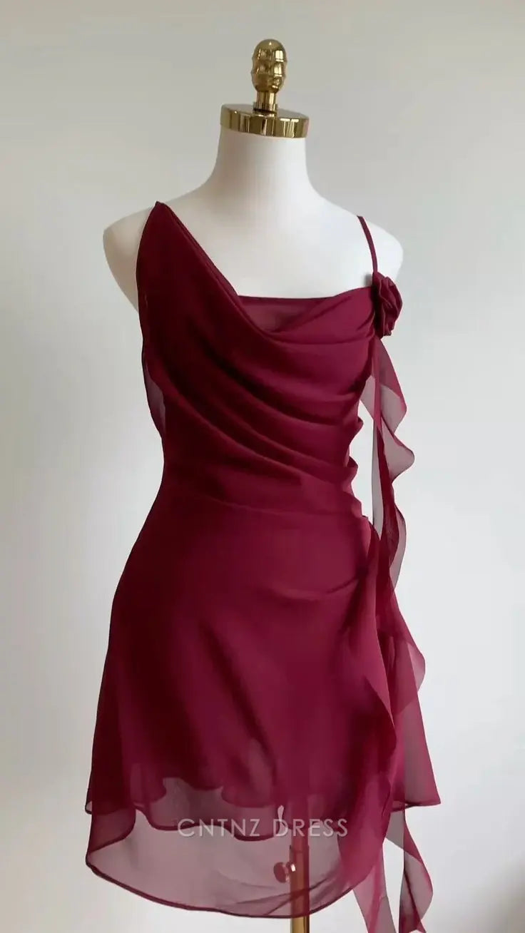 Wholesa A-line Chiffon Backless Burgundy Short formal dresses Bridesmaid Dresses evening gown Prom Dress Homecoming Dress