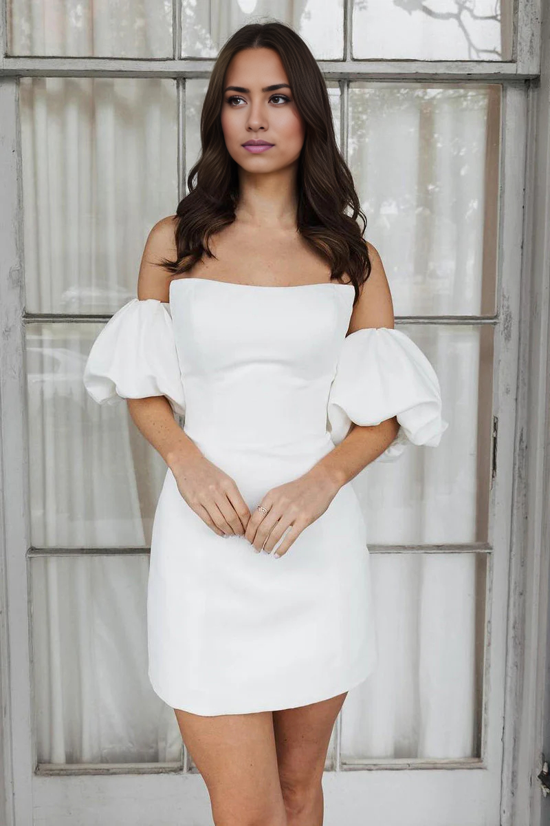 Wholesa Strapless Off the Shoulder Short Satin Wedding Dress