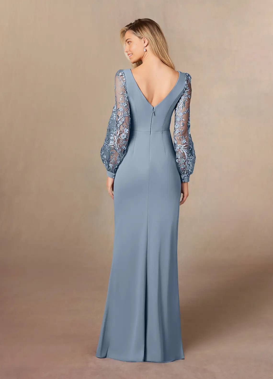 Wholesa Sheath Lace Long Sleeve Dusty Blue formal dresses evening dress Mother of the Bride Dresses