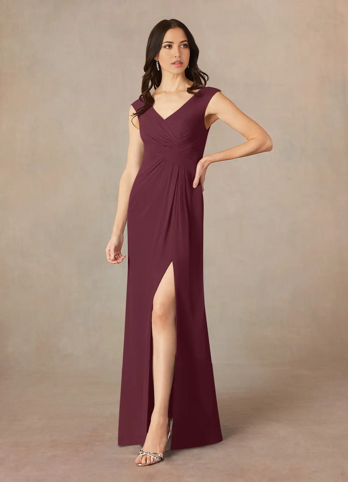 Wholesa A-Line V-Neck Pleated Chiffon Cabernet formal dresses evening dress Mother of the Bride Dresses