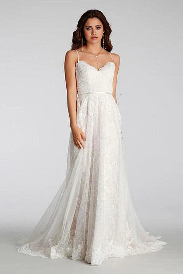 Wholesa Beach A-line Lace Spaghetti Straps Long Wedding Dresses