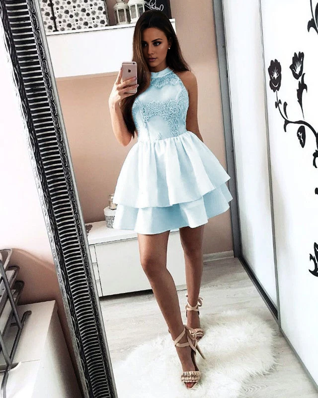 CNTNZ DRESS Hot Sale Homecoming Dress A Line Sleeveless Short Two Layers Appliques Elegant Short Prom Dress