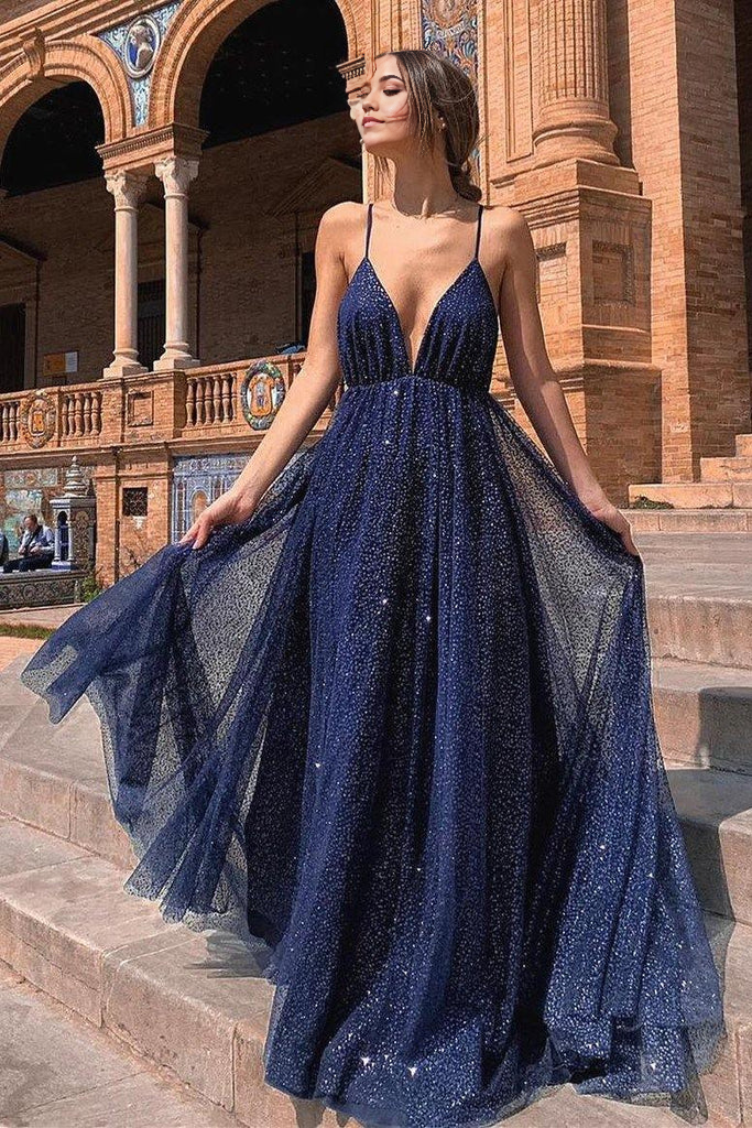 Wholesa Sparkle Backless Plunging Neckline Sequin Long Prom Evening Dress