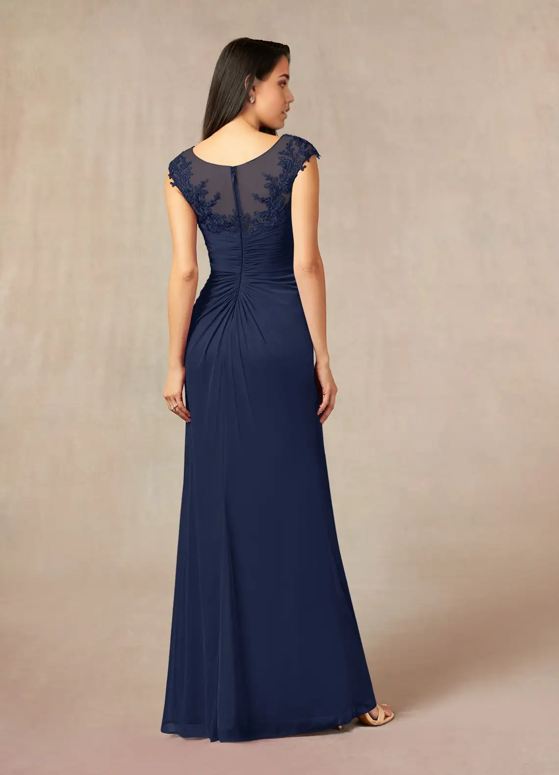 Wholesa Mermaid Crew Neck Lace Appliques Dark Navy formal dresses evening dress Mother of the Bride Dresses