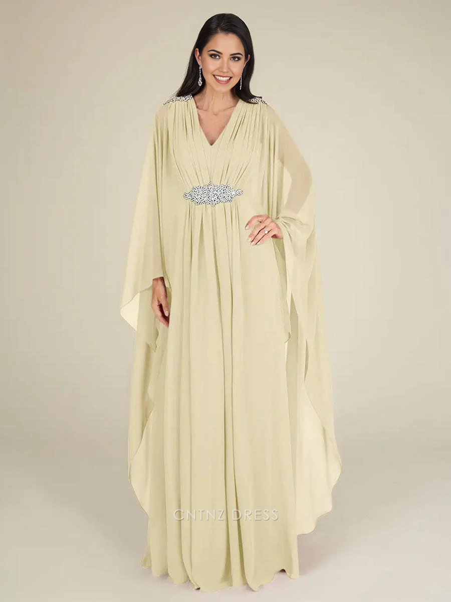 Wholesa A-Line V-Neck Sleeveless Applique Chiffon Wedding Guest Dresses Mother of the Bride Dresse