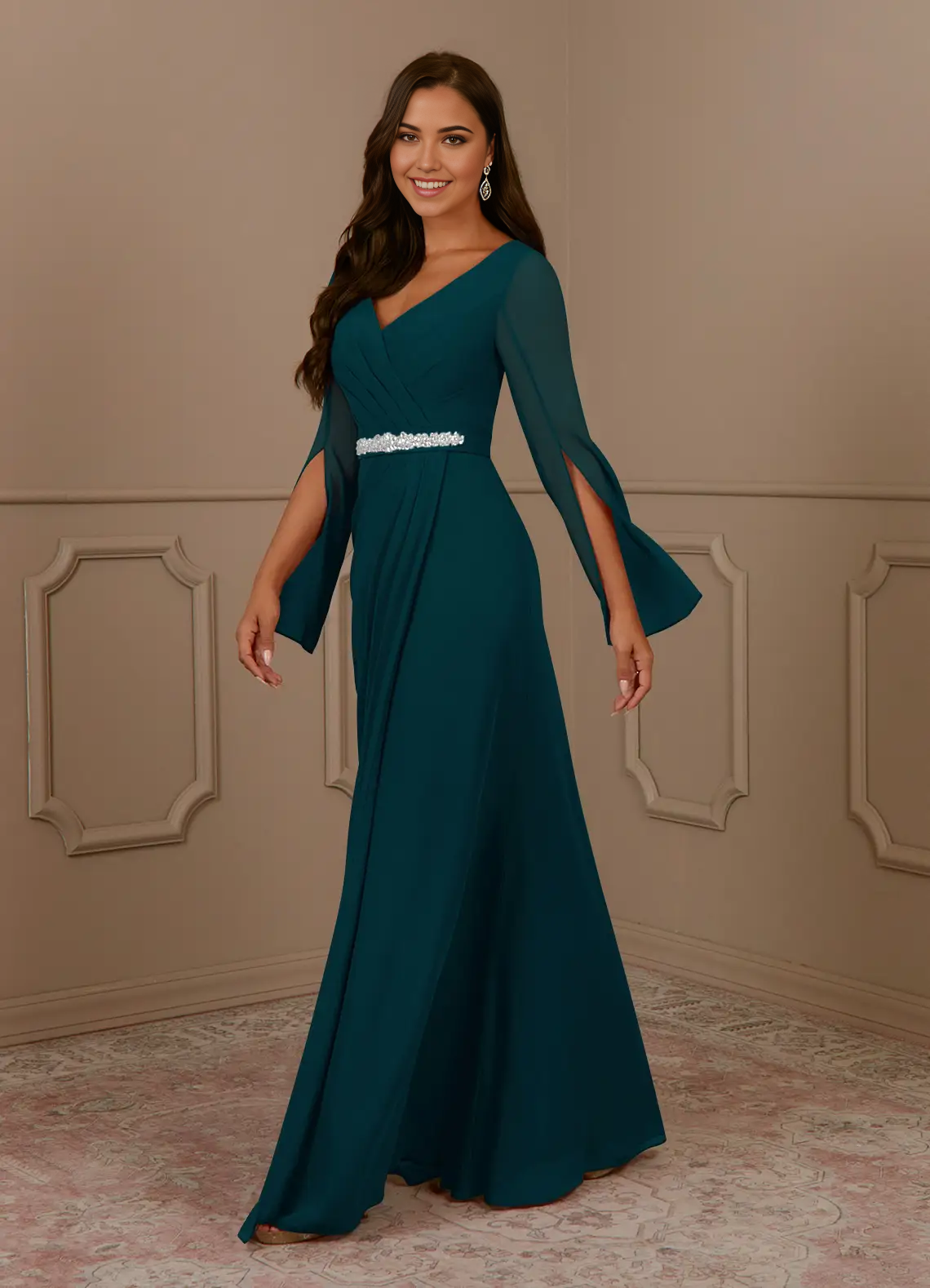 Wholesa A-Line V-Neck Pleated Chiffon Dress Mother of the Bride Dresses