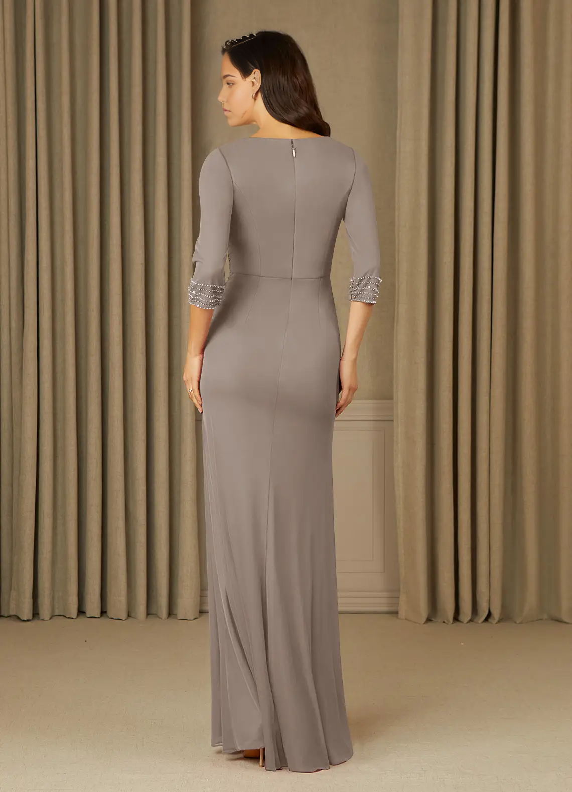 Wholesa Sheath V-Neck Pleated Taupe formal dresses evening dress Mother of the Bride Dresses