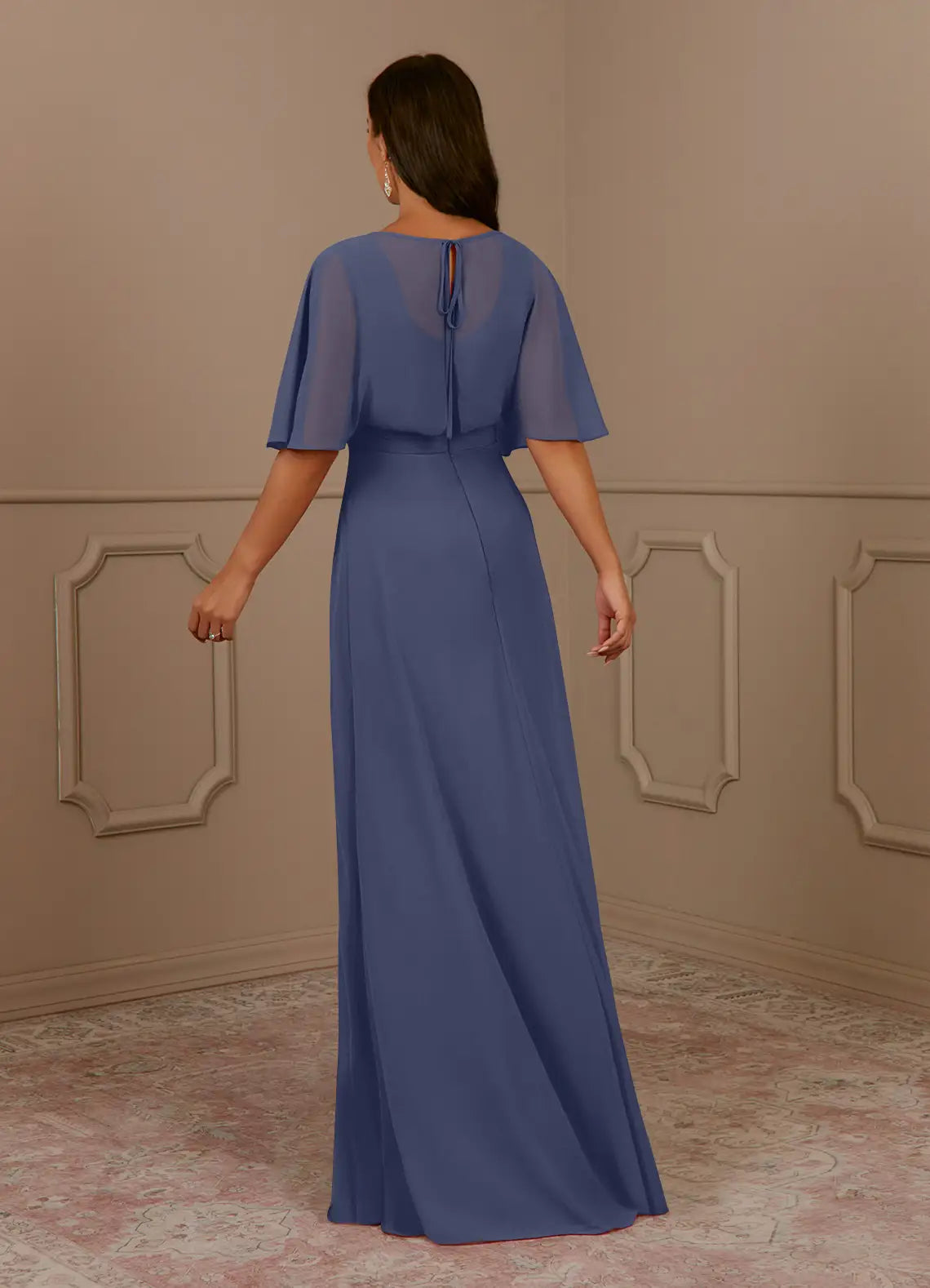 Wholesa A-Line V-Neck Pleated Chiffon Stormy Mother of the Bride Dresses