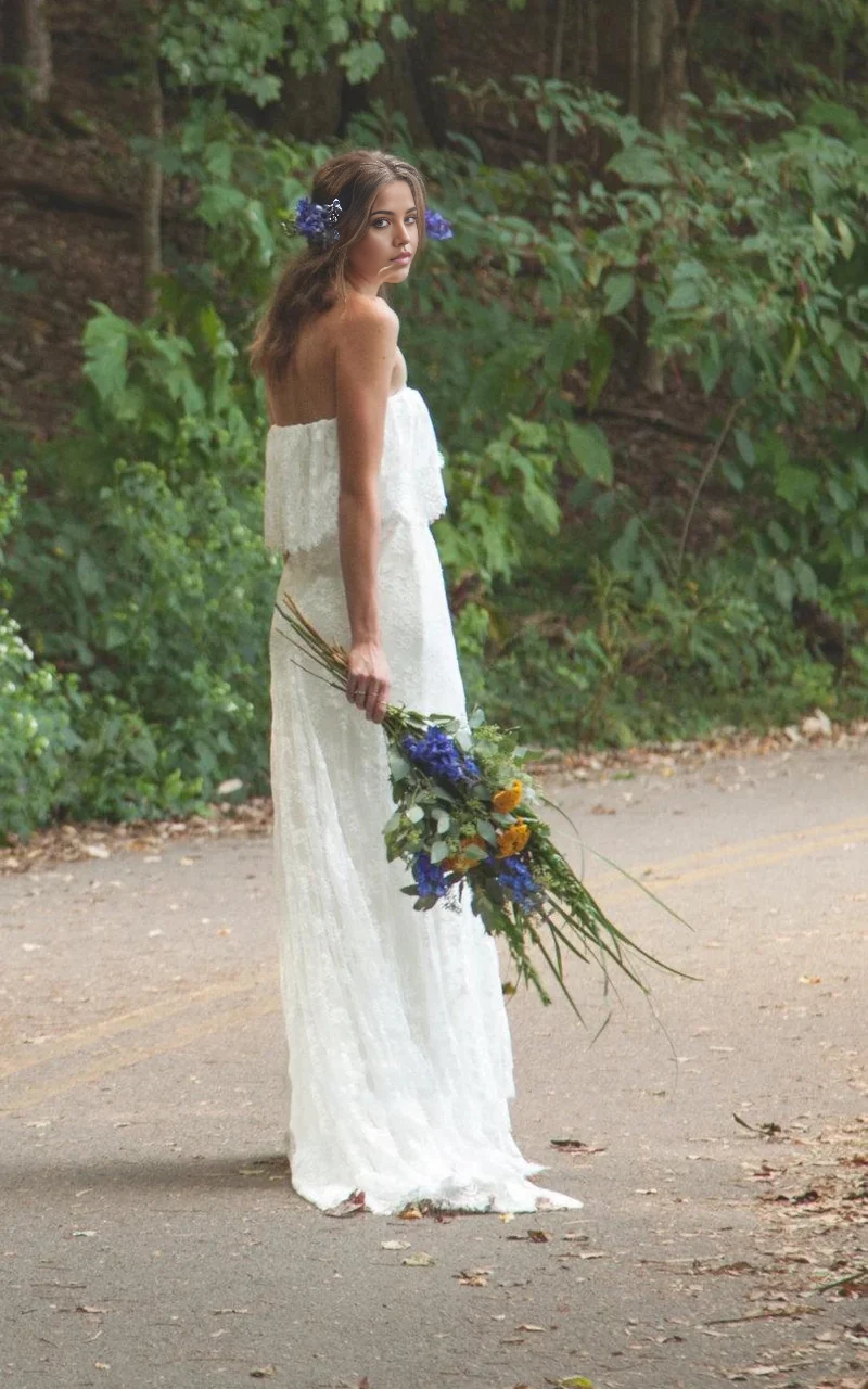 Wholesa Mermaid Lace Boho Off-Shoulder Long Wedding Dress With Ruffles