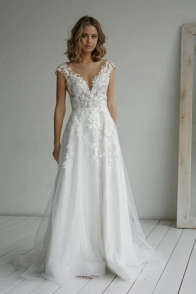 Wholesa A-line Sweetheart Elegant Glitter fabric Wedding Dress With Appliques