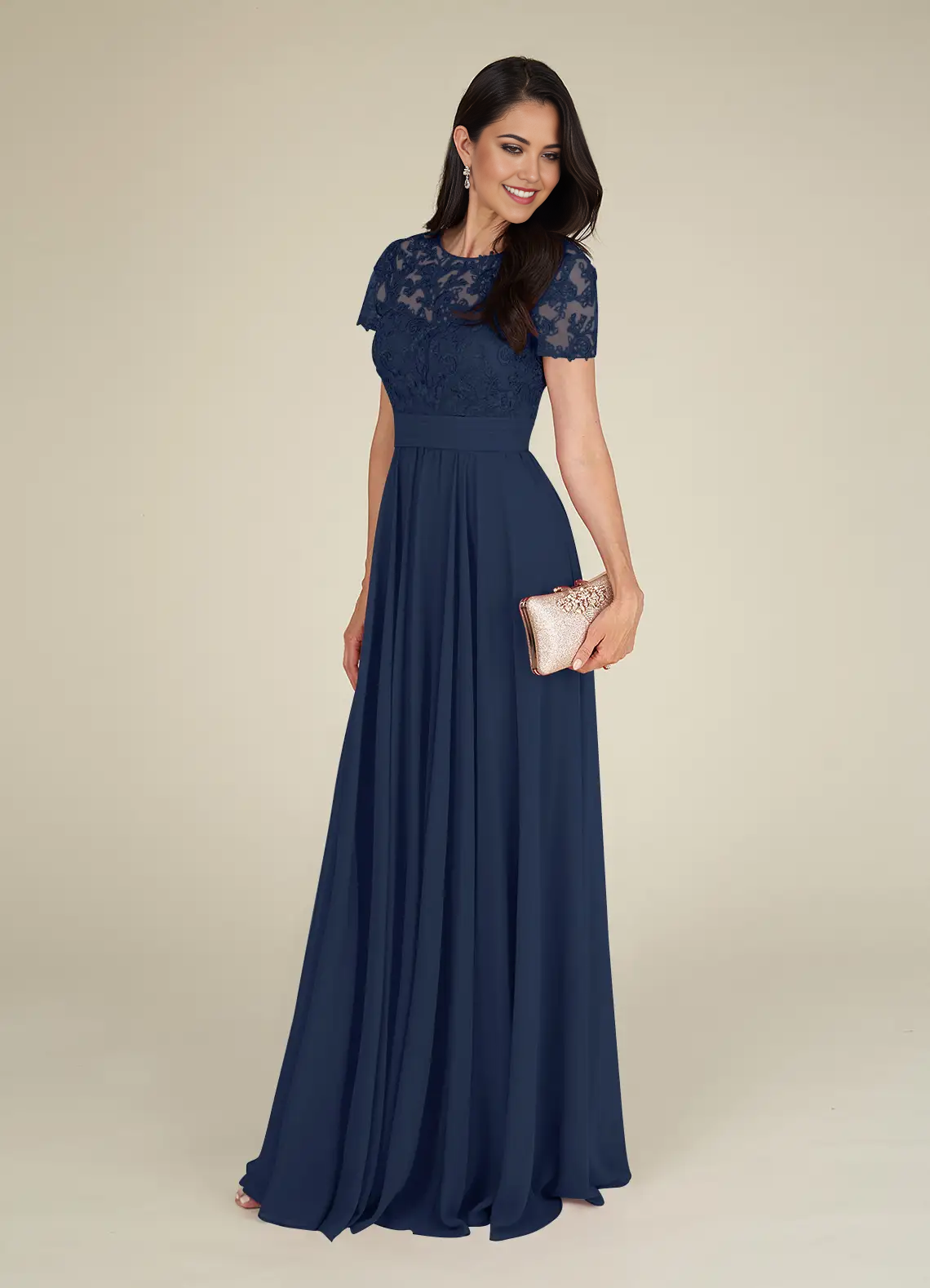 Wholesa A-Line Lace Chiffon Dark Navy formal dresses evening dress Mother of the Bride Dresses