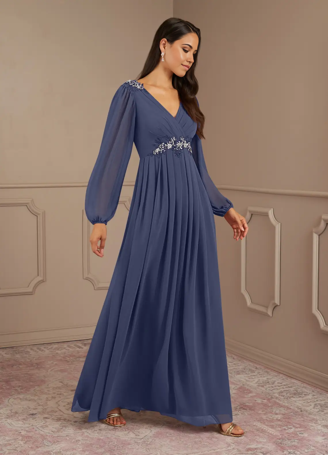 Wholesa A-Line V-Neck Sequins Chiffon Stormy formal dresses evening dress Mother of the Bride Dresses