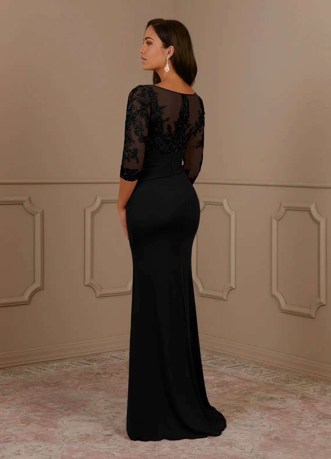 Wholesa Mermaid Scoop Lace Lace Black Mother of the Bride Dresses