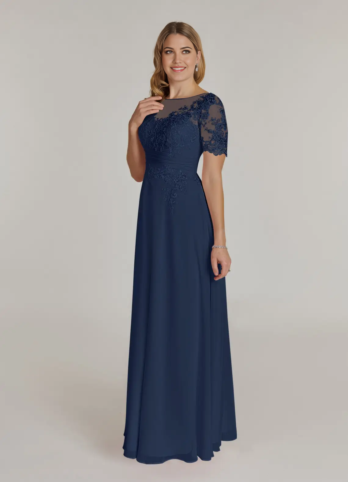 Wholesa A-Line Lace Chiffon Dark Navy formal dresses evening dress Mother of the Bride Dresses