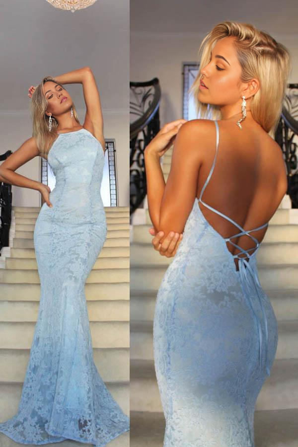 Wholesa Mermaid Simple Lace Floor-Length Evening Dresses Prom Dresses