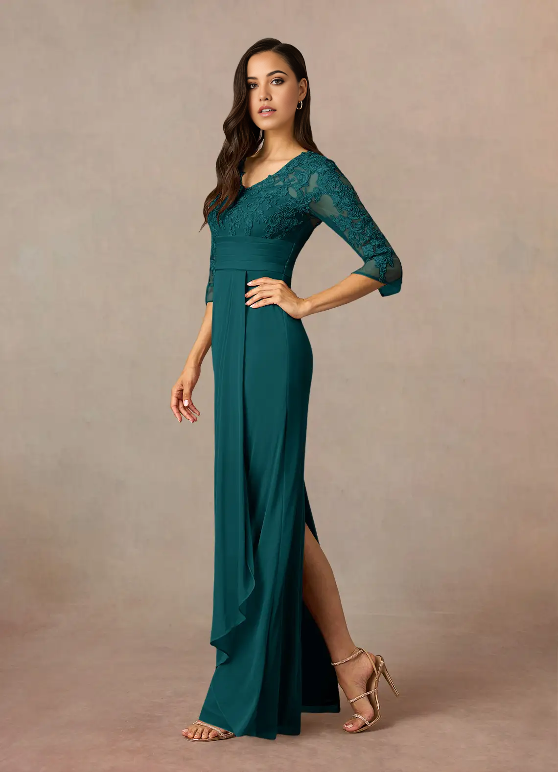 Wholesa Sheath Appliques Lace Peacock 3/4 Length Sleeve formal dresses evening dress Mother of the Bride Dresses