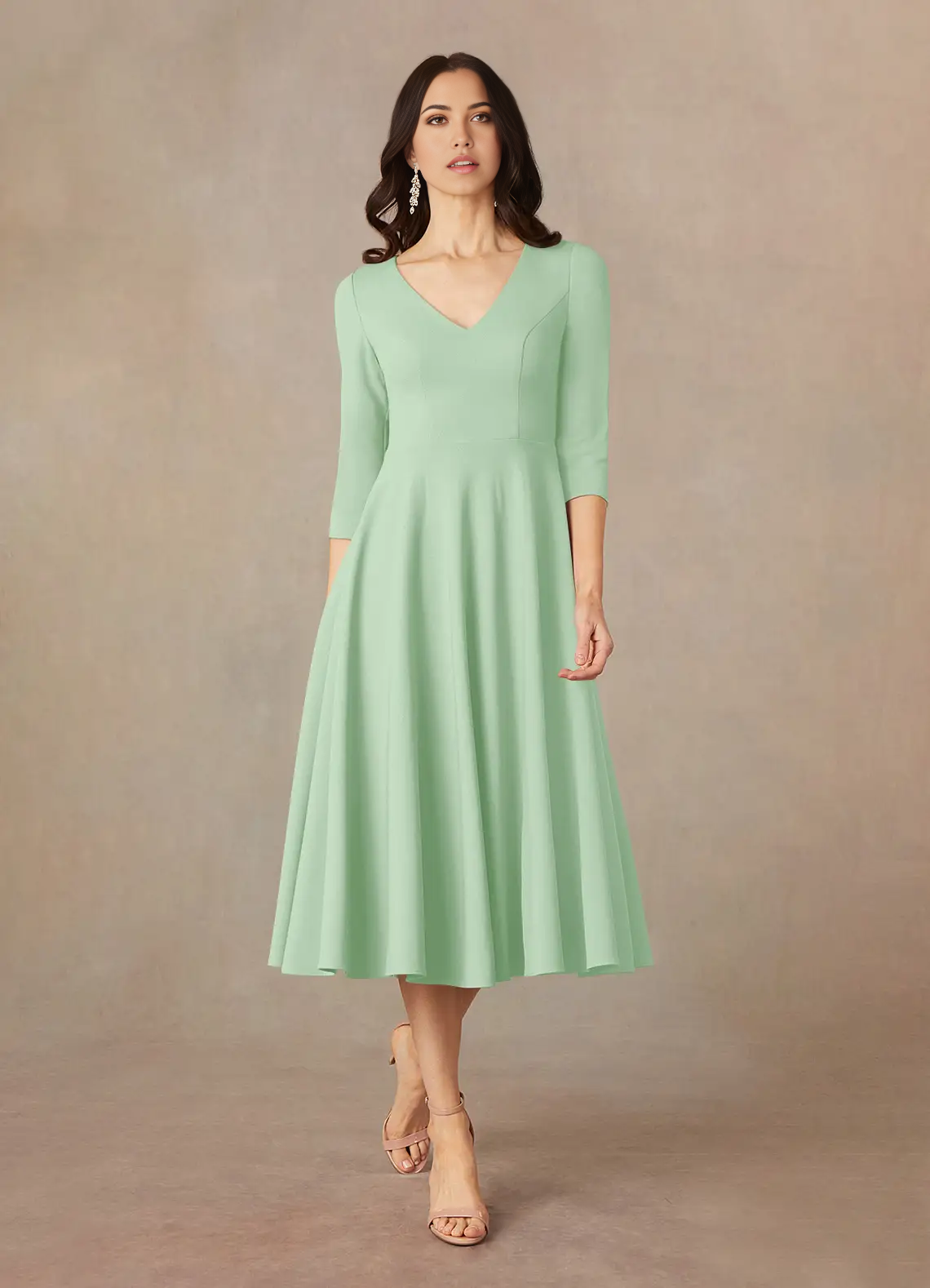 Wholesa A-Line V-Neck Tea Length formal dresses evening dress Mother of the Bride Dresses