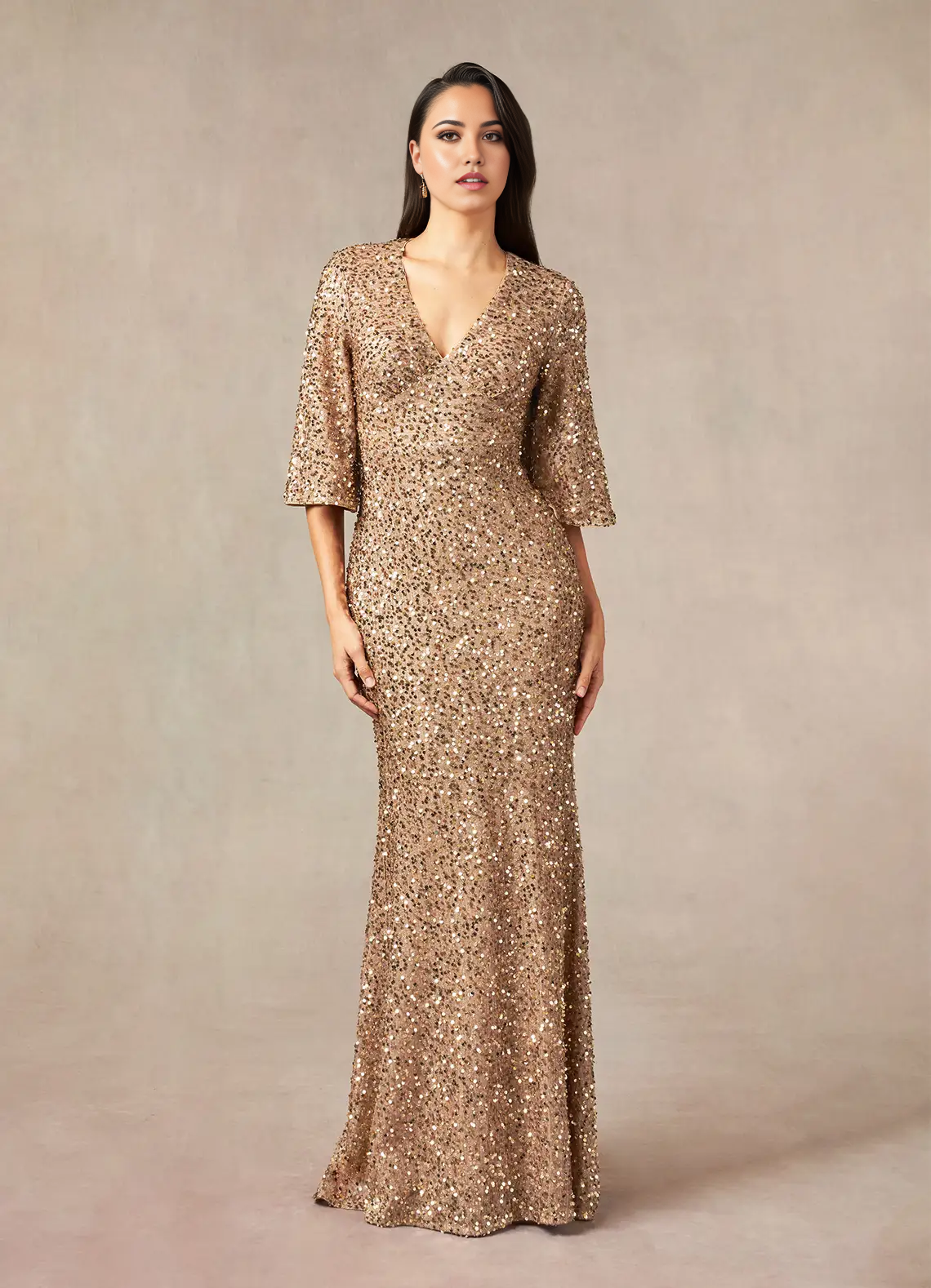 Wholesa Mermaid V-Neck Sequins Champagne formal dresses evening dress Mother of the Bride Dresses