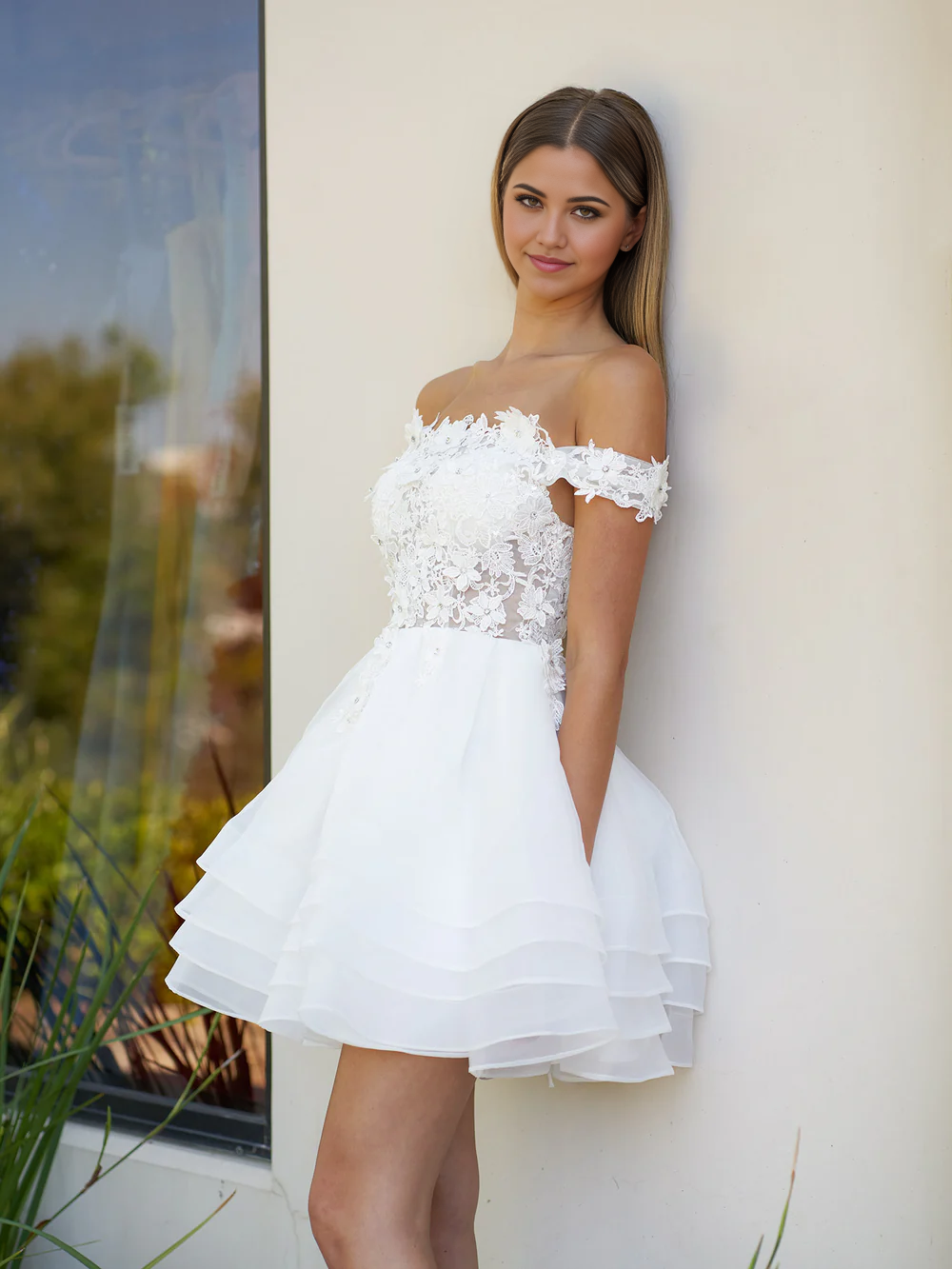 Wholesa A-Line Lace Organza Appliqued Off-the Shoulder Wedding Dresses
