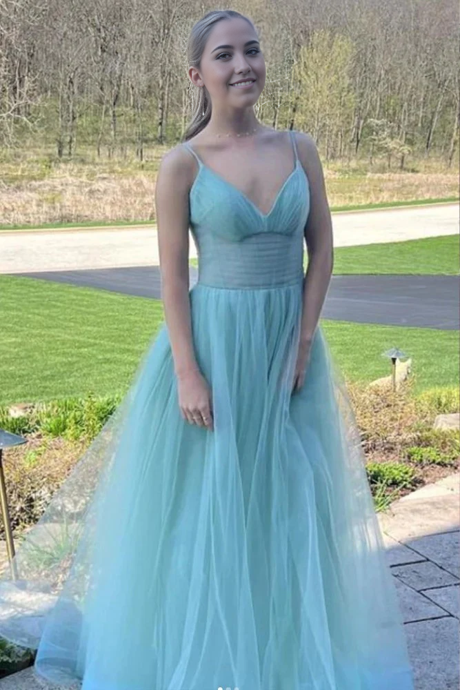 Wholesa A Line Spaghetti Straps Long Tulle Prom Dress