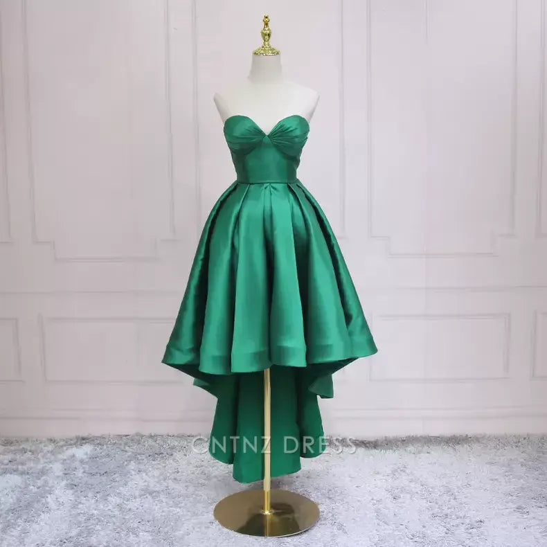 Wholesa A-line Strapless Green Satin formal dresses Bridesmaid Dresses evening gown Prom Dress