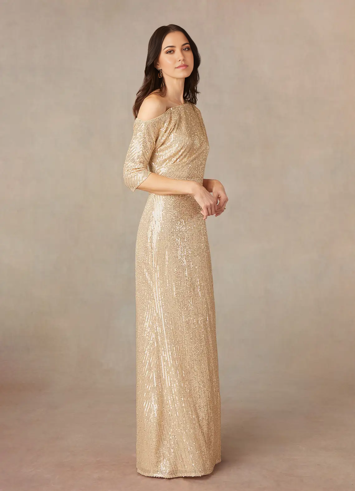Wholesa A-Line Asymmetrical Neckline Sequins Champagne formal dresses evening dress Mother of the Bride Dresses