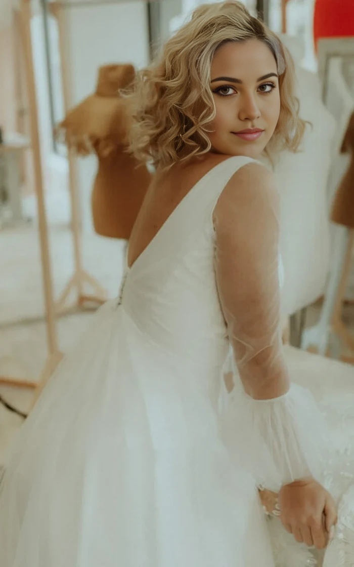 Wholesa A Line Tulle V-neck Bell Simple Wedding Dress with Ruching