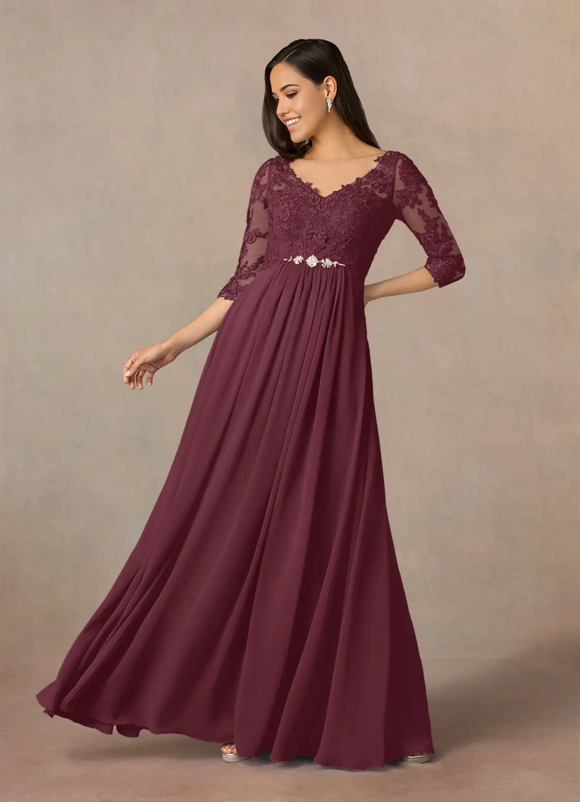 Wholesa A-Line V-Neck Lace Chiffon formal dresses evening gown Mother of the Bride Dresses
