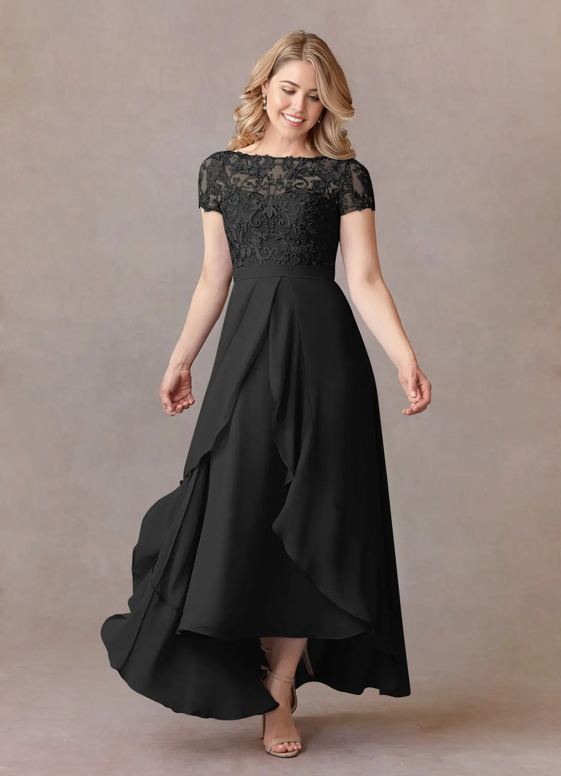 Wholesa A-Line Lace Appliques Chiffon Black formal dresses evening dress Mother of the Bride Dresses