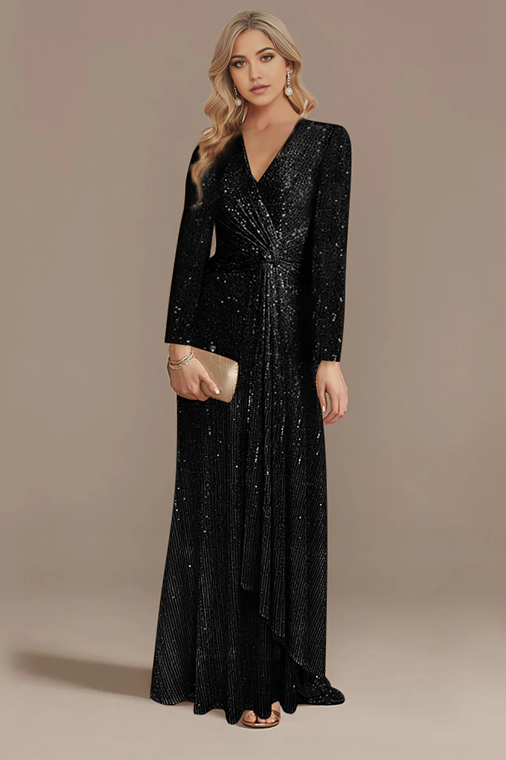 Wholesa A-line Glitter Mother of the Bride Dress with Long Sleeves
