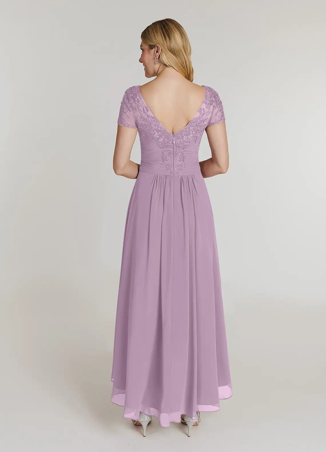 Wholesa A-Line V-Neck Lace Chiffon Short Sleeve Wisteria formal dresses evening dress Mother of the Bride Dresses