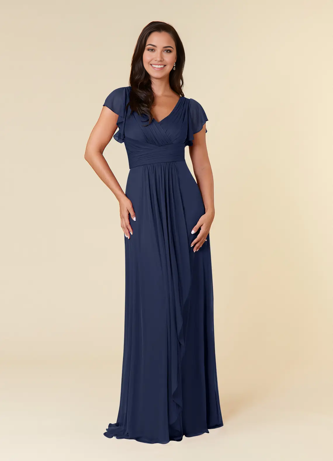 Wholesa A-Line V-Neck Pleated Dark Navy formal dresses evening dress Mother of the Bride Dresses