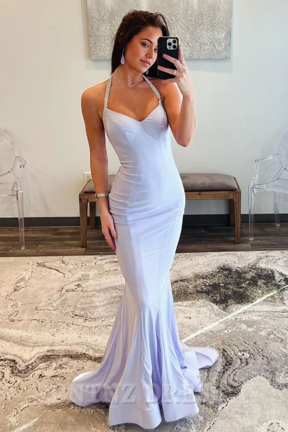Wholesa Mermaid Elegant Halter Neck Beaded Long formal dresses evening gown Prom Dress
