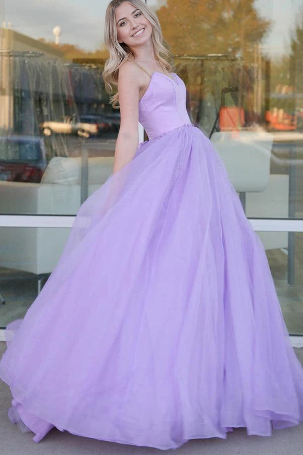 Wholesa A-line Sweetheart Ball Gown Prom Dresses Lilac Tulle Formal Dress