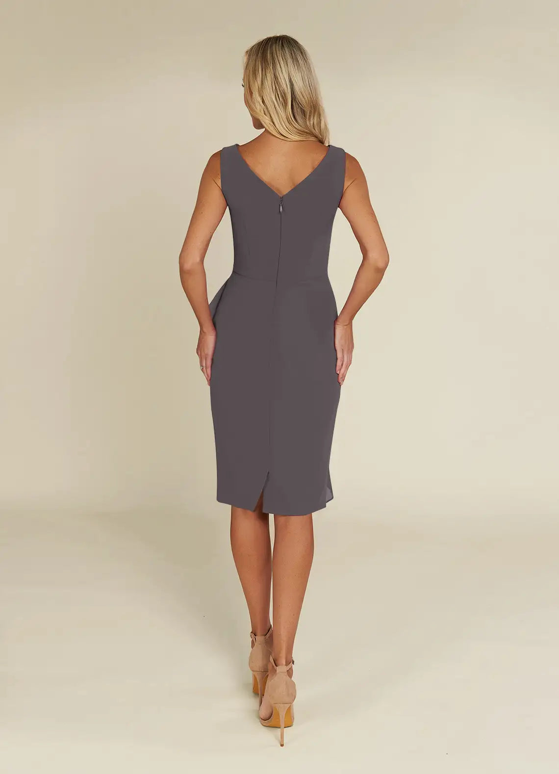 Wholesa Sheath V-Neck Pleated Chiffon Steel Grey formal dresses evening dress Mother of the Bride Dresses