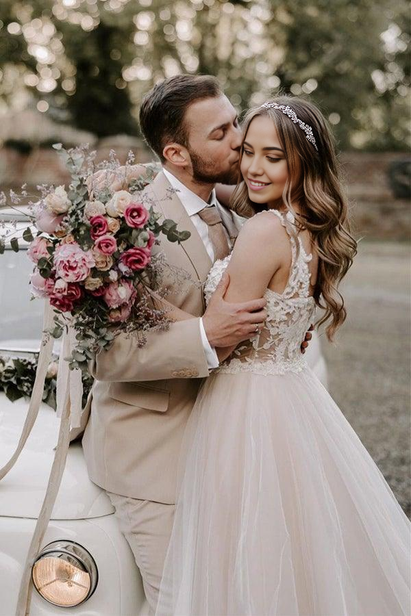 Wholesa Boho A-line Champagne Off The Shoulder Wedding Dress Bridal Gown