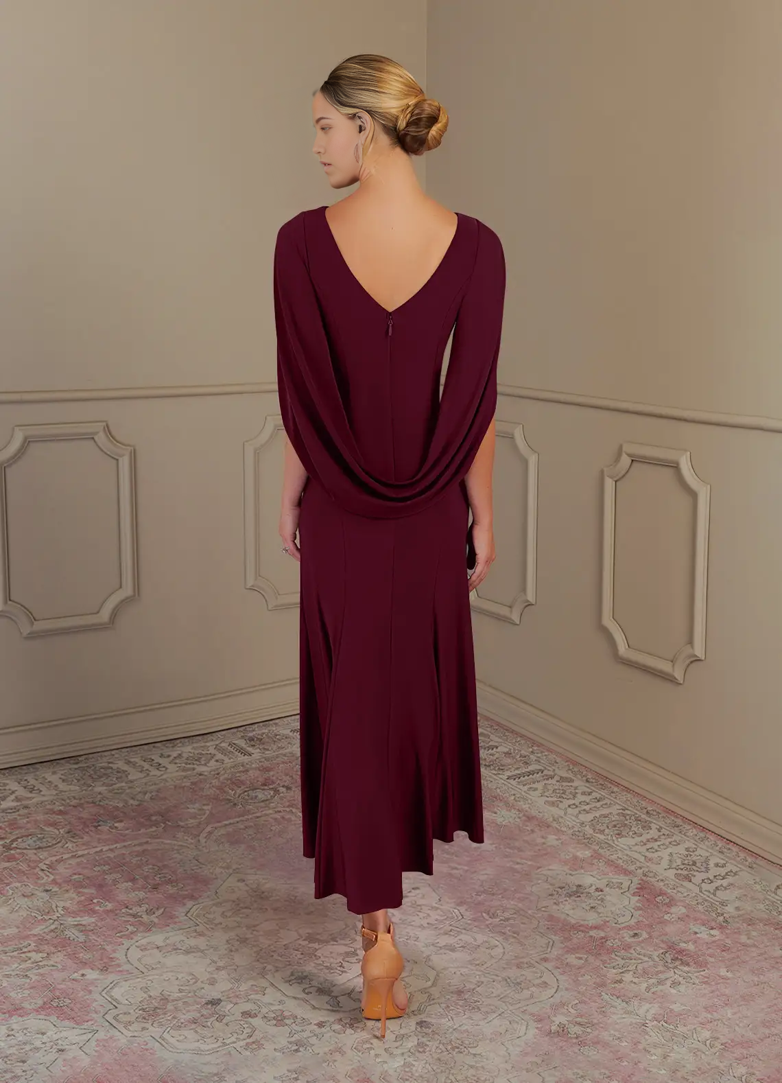 Wholesa Sheath Boatneck Cabernet formal dresses evening dress Mother of the Bride Dresses
