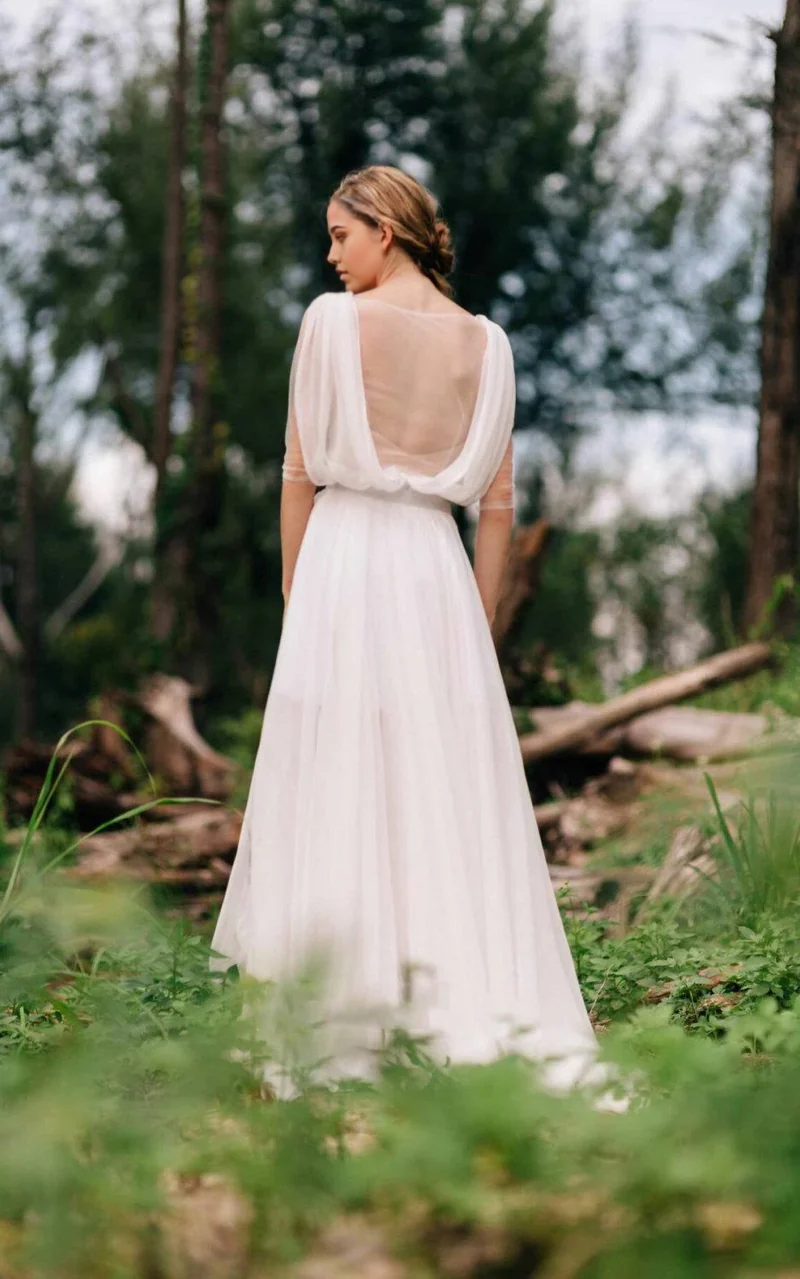 Wholesa A-line Sweetheart Long Sleeve Chiffon Tulle Lace Satin Wedding Dresses With Illusion