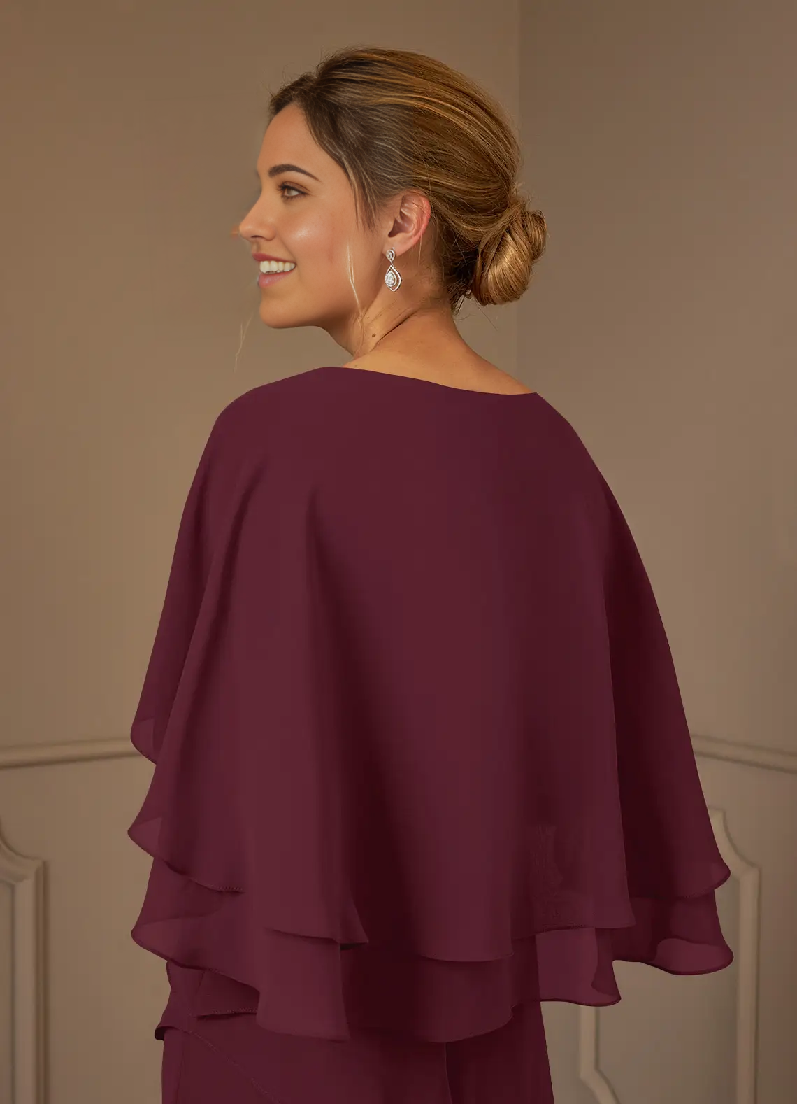 Wholesa A-Line V-Neck Chiffon Cabernet formal dresses Mother of the Bride Dresses