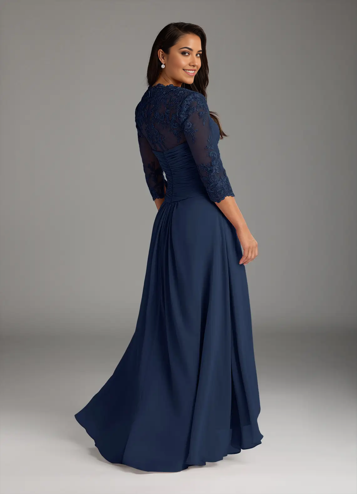 Wholesa A-Line Lace Chiffon Dark Navy formal dresses evening dress Mother of the Bride Dresses